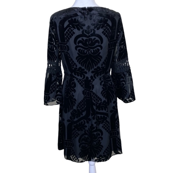 Eliza J Burnout Velvet Fit and Flare Mini Dress Bell Sleeves Dark Romance Sz 4 - Picture 7 of 16